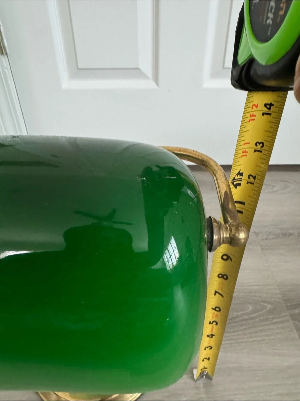 Vintage Green Glass Banker Lamp with Brass Base